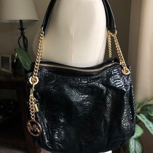 Michael Kors Snakeskin black and gold shoulder bag